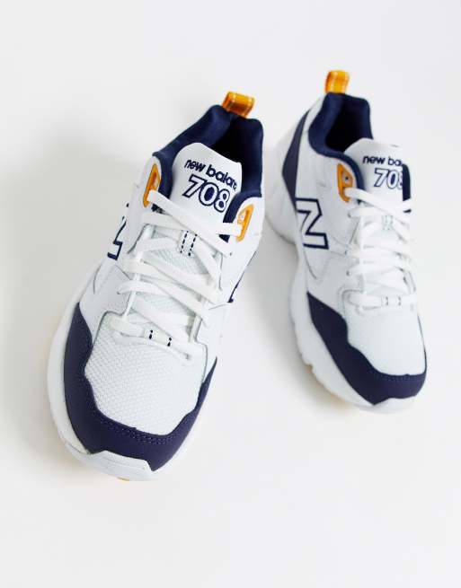 New Balance 708 chunky sneakers in white navy