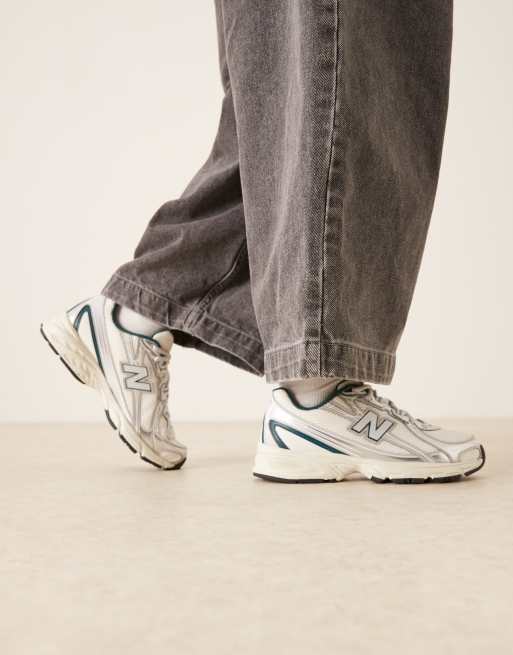 New Balance 740 metallic unisex trainers in white and dark green, 5 of 5