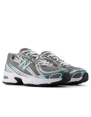 New Balance 740 trainers in silver metallic and turquoise 