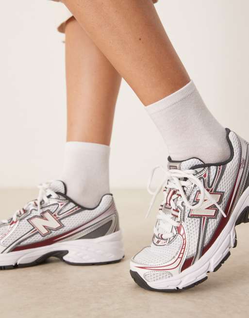 New Balance 740 trainers in white and red, 3 of 5