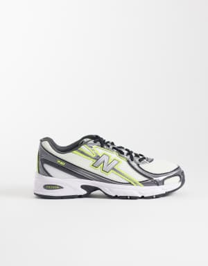 New Balance 740 trainers in white, grey and yellow