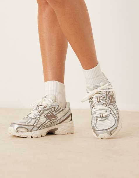 New Balance 740 unisex trainers in white, silver and beige detail - view 1