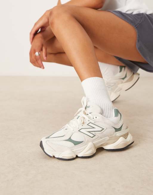 New Balance 9060 trainers in off white and green