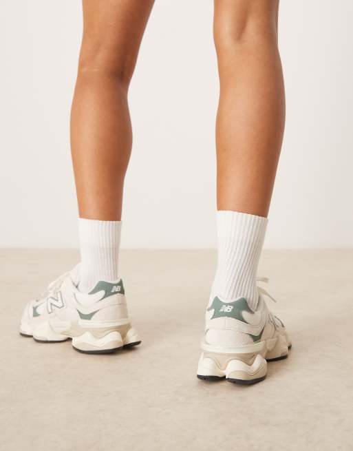 New Balance 9060 sneakers in off white and green, 3 of 5