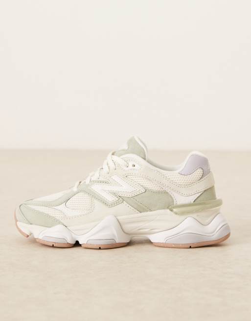 New Balance 9060 sneakers in off white and green 
