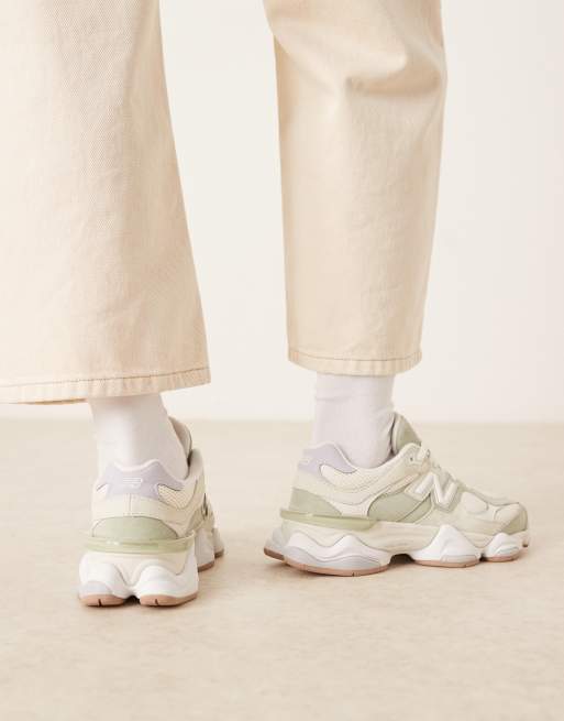 New Balance 9060 sneakers in off white and green 