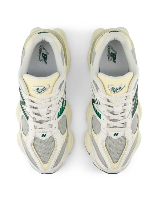 New Balance 9060 sneakers in white with green and grey detail | ASOS
