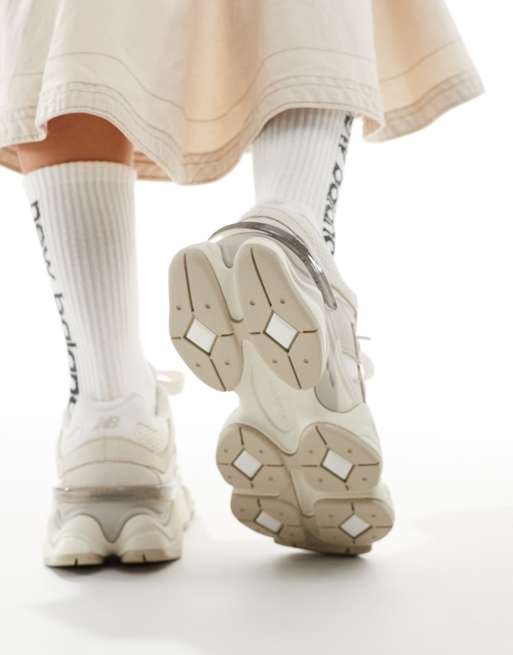 New Balance 9060 with ribbon laces in beige - Exclusive to ASOS