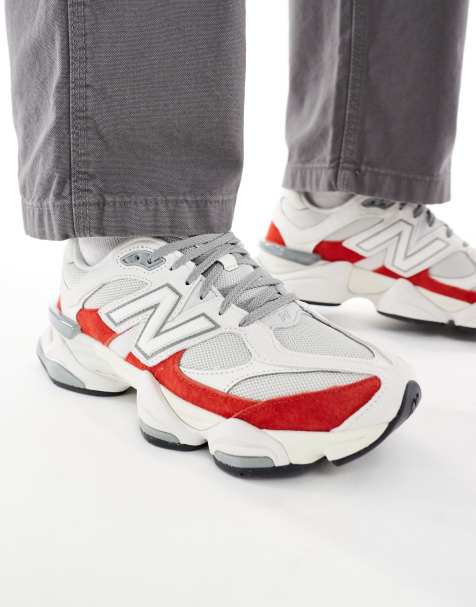 New Balance 9060 unisex sneaker in white with red detail - view 1