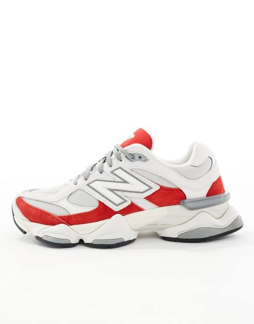 New Balance 9060 unisex sneaker in white with red detail