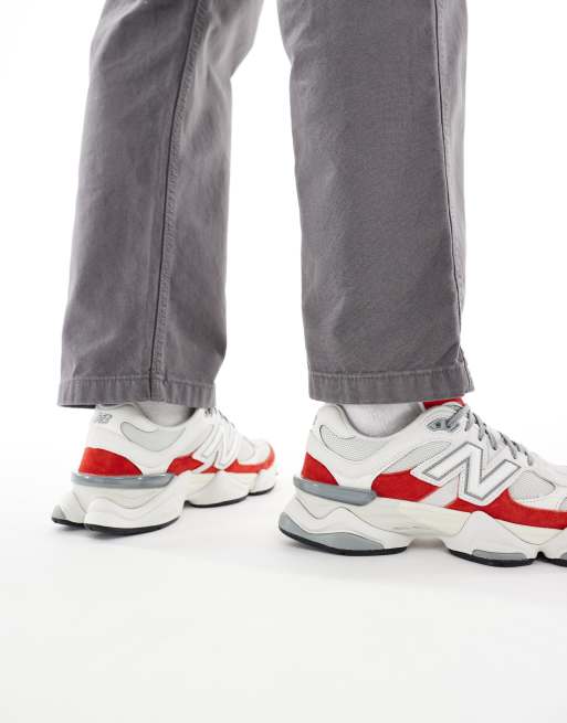 New Balance 9060 unisex sneaker in white with red detail, 4 of 5