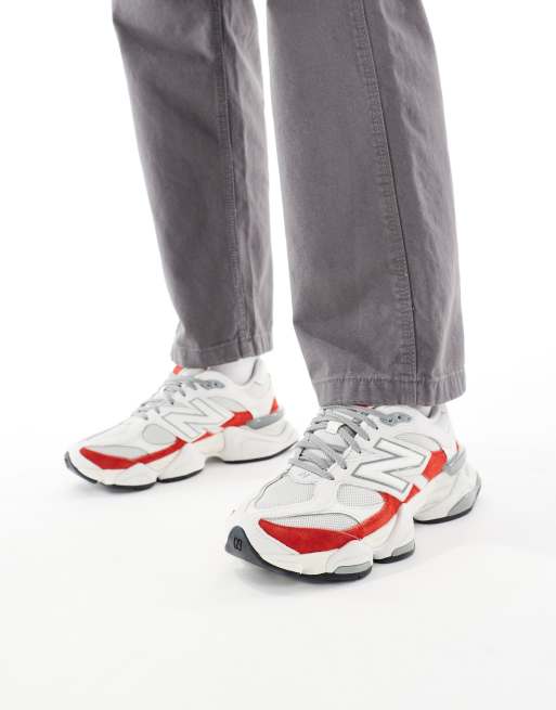 New Balance 9060 unisex sneaker in white with red detail