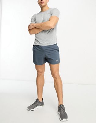 New Balance Printed Impact Run 5 Inch shorts in khaki
