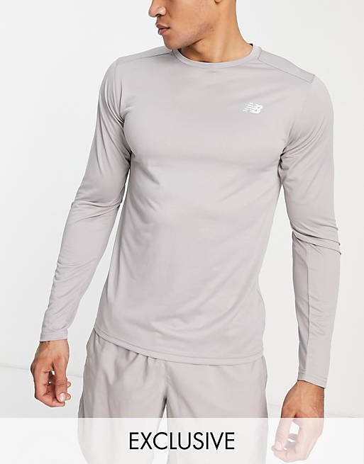  New Balance Accelerate long sleeve top with logo in ash grey exclusive to  