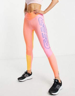 New Balance Achiever ombre logo leggings in orange and pink