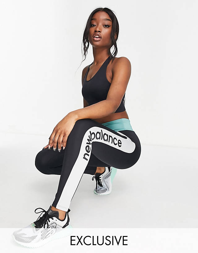 New Balance - achiever performance leggings in black green and grey
