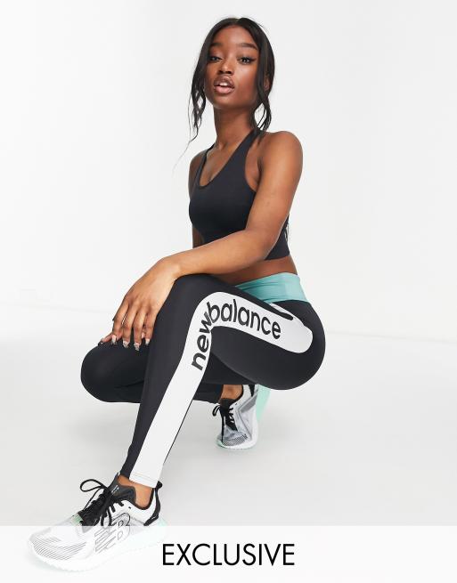 New Balance Achiever performance Leggings in black green and grey