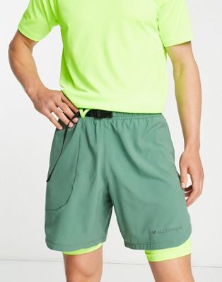 New Balance All Terrain 2-in-1 shorts in green  - ASOS Price Checker