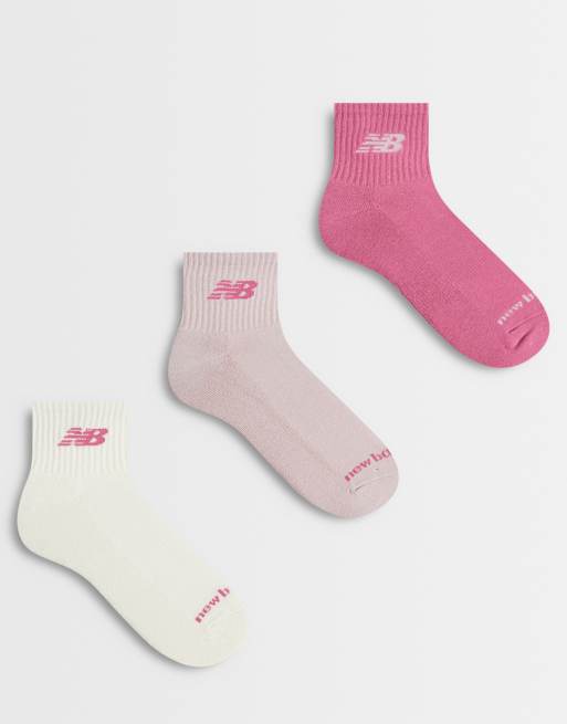 New Balance Alltagssocken für den Knöchel, 3er-Pack in Pink und Cremeweiß, 1 von 3
