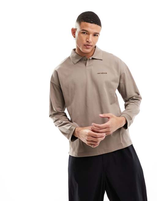 New Balance – Athletics - Langärmliges Polohemd in Braun mit linearem Logo