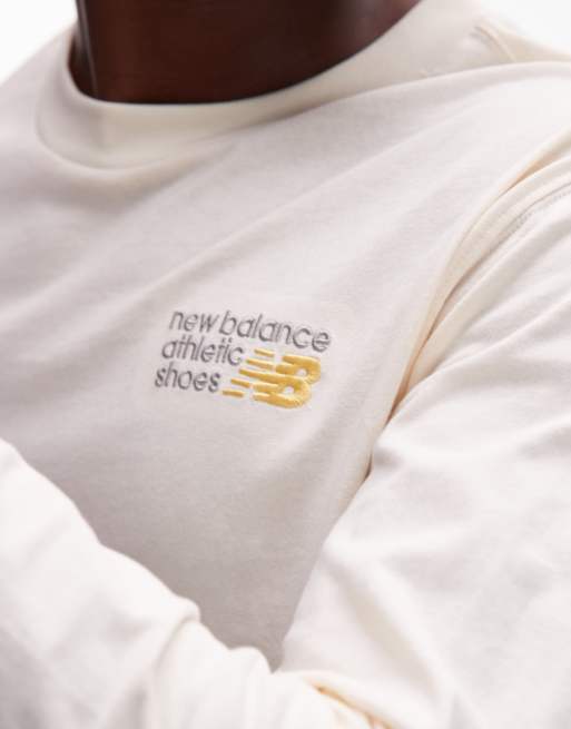 New Balance Athletics premium back logo long sleeve t-shirt in off- white, 3 of 5
