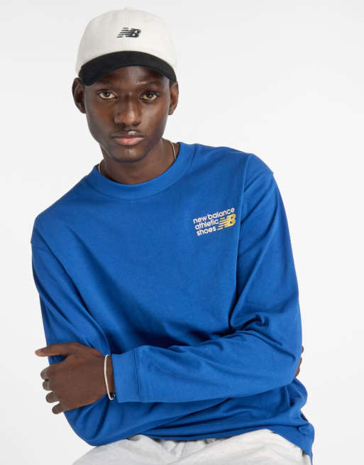 New Balance - Athletics - T-shirt premium a maniche lunghe blu galassia con logo sul retro