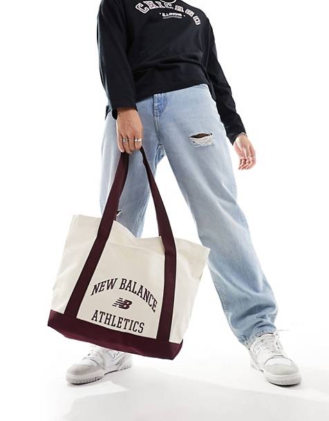 New Balance Athletics tote bag in off white and burgundy
