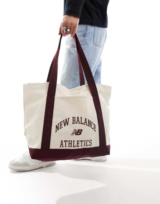 New Balance Athletics tote bag in off white and burgundy ASOS