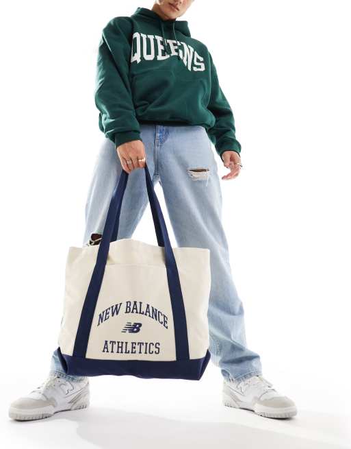 New Balance Athletics tote bag in off white and navy