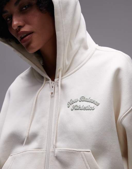 New Balance - Beige fleece-hættetrøje med gennemgående lynlås, 3 af 4