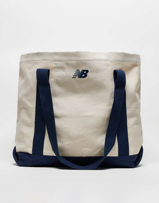 New Balance - Borsa shopping in tela bianca e blu navy con logo e scritta “Athletics”, 3 di 3