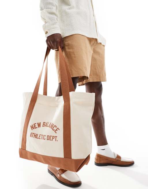 New Balance - Borsa shopping in tela con dettagli arancione
