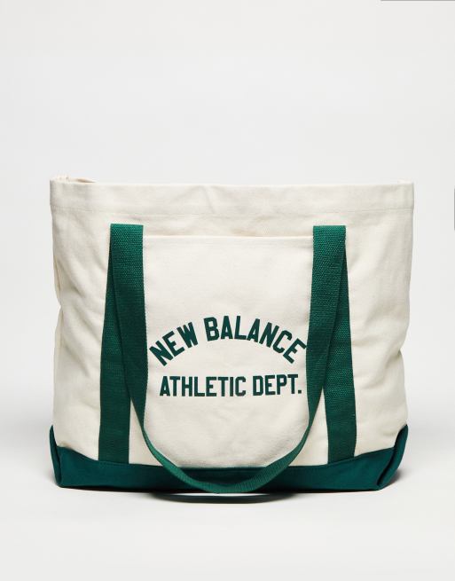 New Balance - Borsa shopping in tela con dettagli verdi