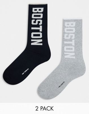 New Balance Boston logo crew sock 2 pack in black/grey