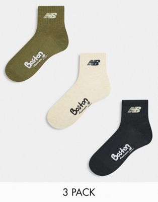 New Balance 3 pack boston ankle socks green/black/white - ASOS Price Checker