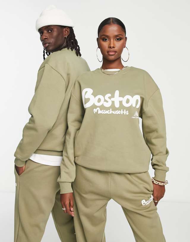 New Balance Boston unisex sweatshirt in olive green