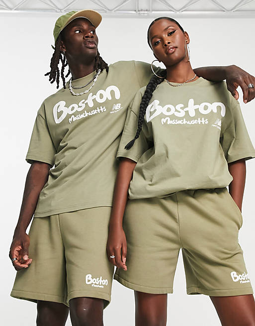 New Balance Boston unisex t-shirt in olive green | ASOS