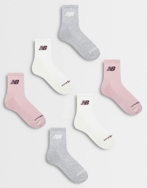 New Balance calcetines tobilleros de uso diario, pack de 6, en rosa, gris y blanco roto - view 1