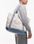 [New Balance] New Balance canvas tote bag in off white and blue-Grey One Size Light grey