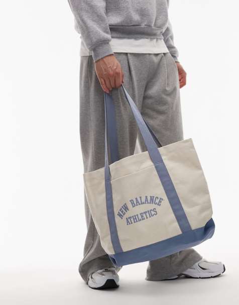New Balance canvas tote bag in off white and blue - view 2