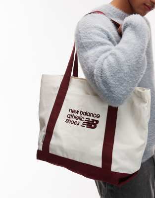 New Balance New Balance canvas tote bag in off white and burgundy-Red