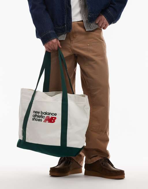 New Balance canvas tote bag in off white and green, 2 of 4