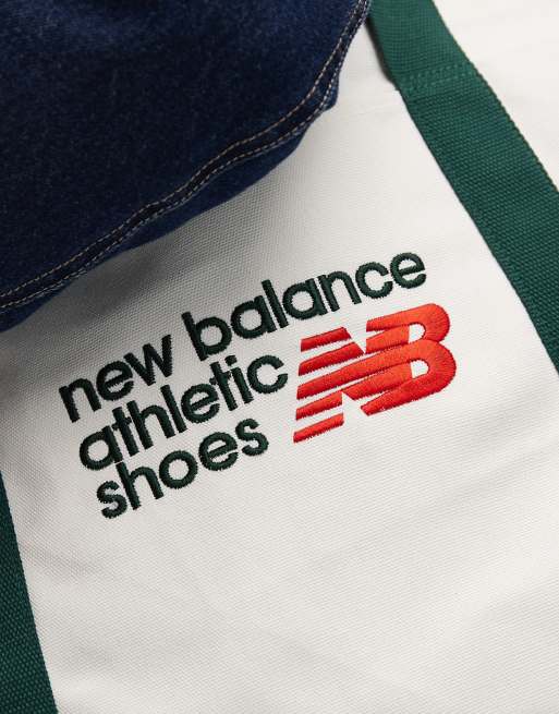 New Balance canvas tote bag in off white and green, 3 of 4