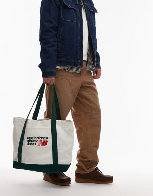 New Balance canvas tote bag in off white and green, 4 of 4