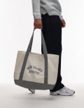 [New Balance] New Balance canvas tote bag in off white and grey One Size Light grey