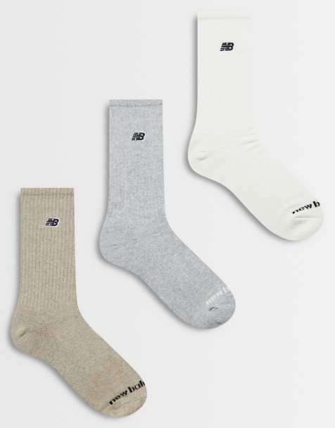 New Balance chaussettes mi-mollet à écusson logo lot de 3 en gris, beige et blanc cassé - view 1