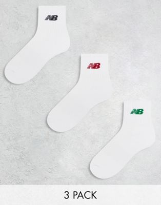 New Balance collegiate 3 pack ankle socks in green, red and black