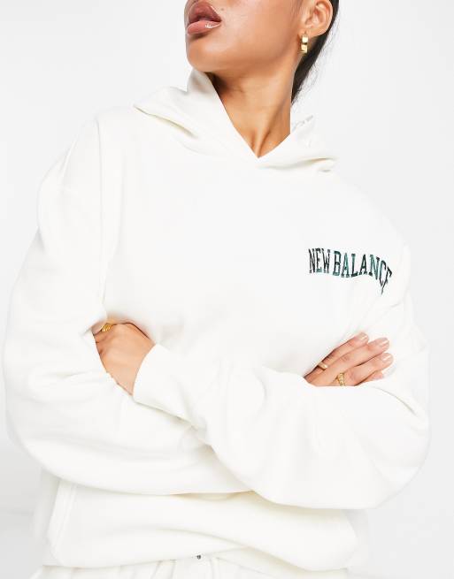 New Balance collegiate hoodie in off white and green