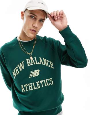 New Balance Athletics Varsity Logo-embroidered Cotton Sweatshirt In Green