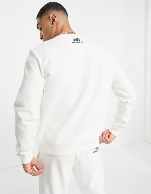 New Balance collegiate sweatshirt in off white and green